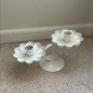 Vintage White Scallop Flower Metal Candlestick Holder Set Of 2 Tiered